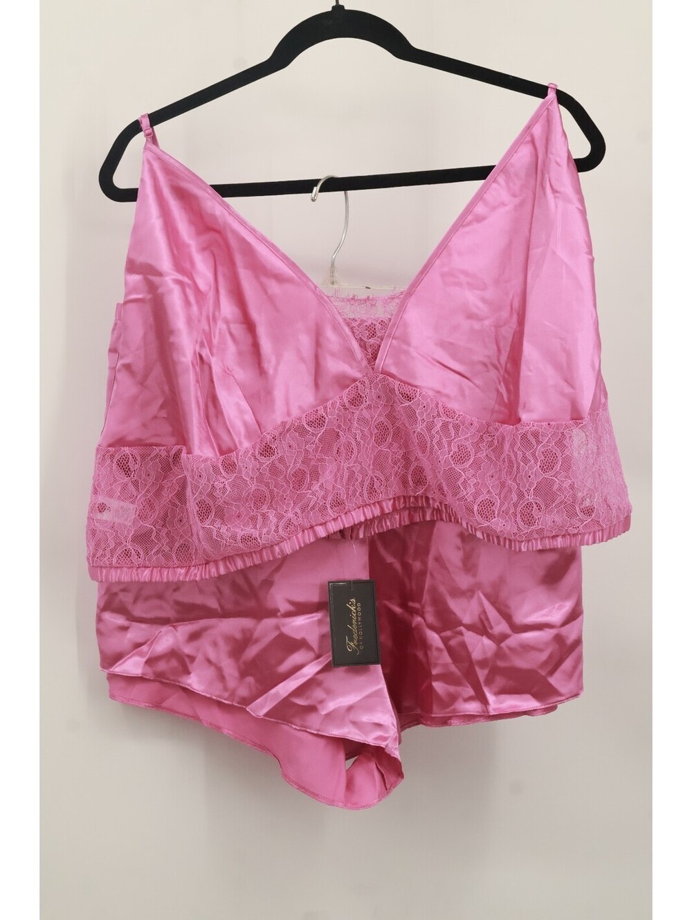 Frederick's Of Hollywood Womens Pink Silk Satin Lace Short Pajama Set 2X NWOT